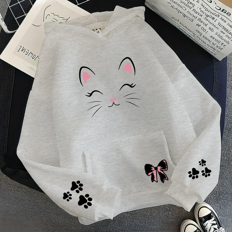 Cat Face Graphic Printed  Hoodie