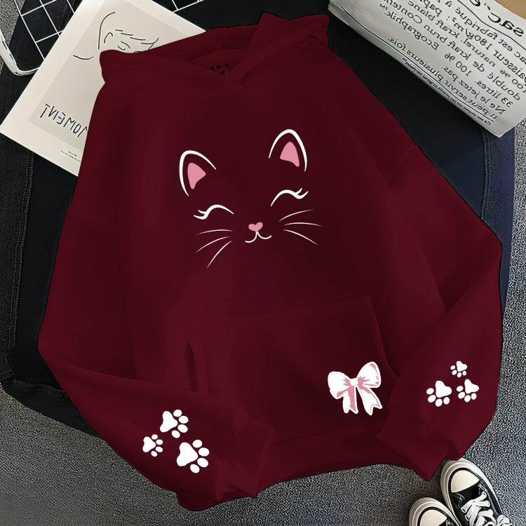 Cat Face Graphic Printed  Hoodie