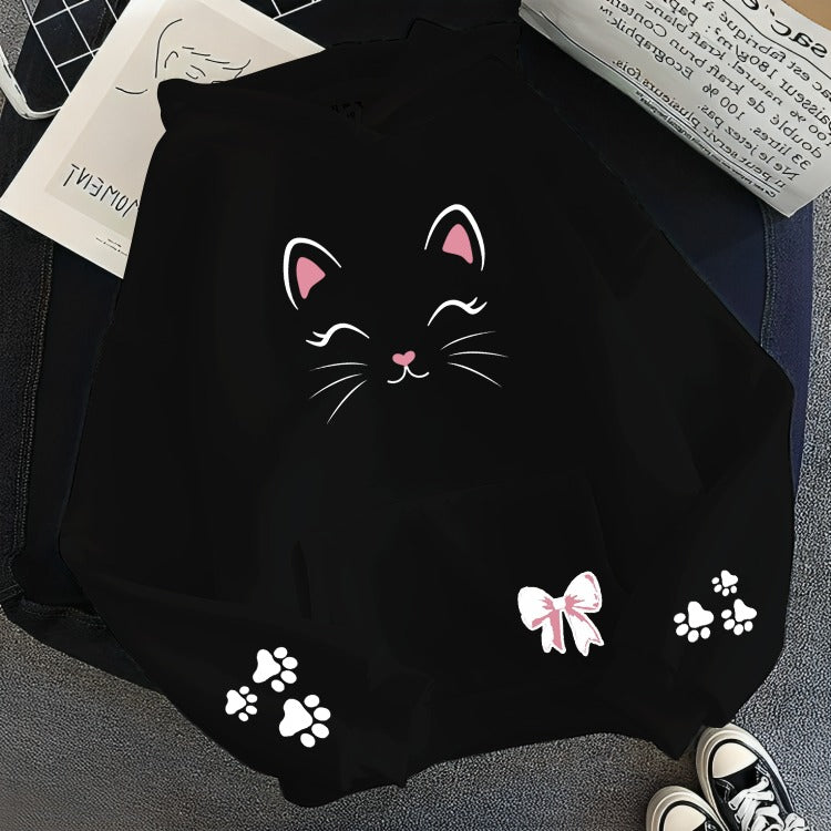 Cat Face Graphic Printed  Hoodie
