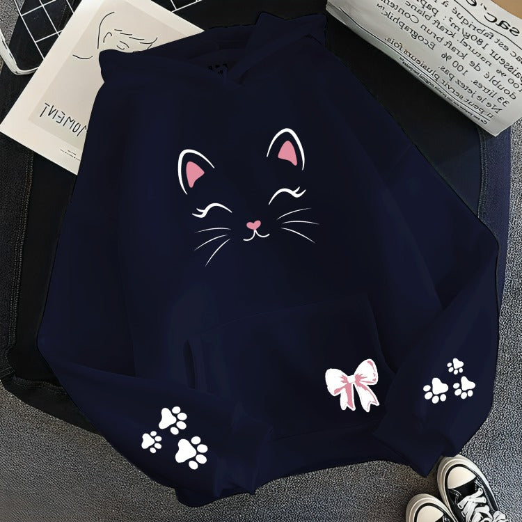 Cat Face Graphic Printed  Hoodie