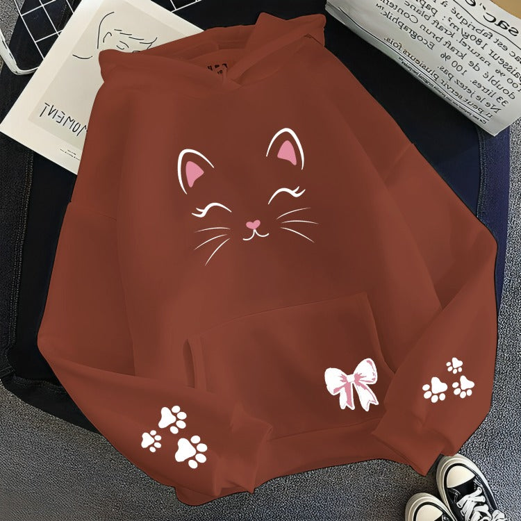 Cat Face Graphic Printed  Hoodie