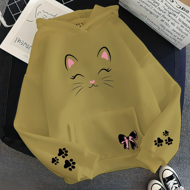 Cat Face Graphic Printed  Hoodie