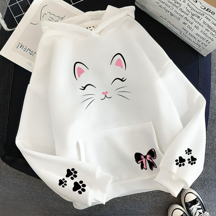 Cat Face Graphic Printed  Hoodie