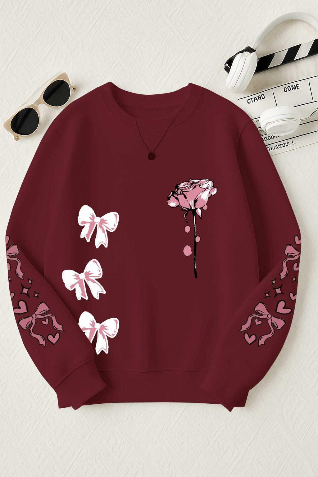 🌸 Soft Hearts & Pretty Bows Printed Sweatshirt