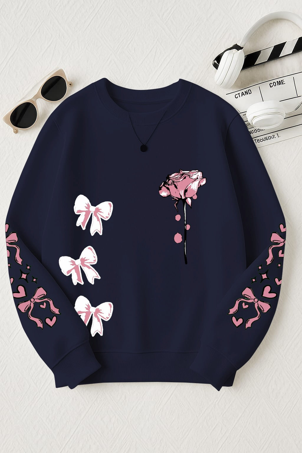 🌸 Soft Hearts & Pretty Bows Printed Sweatshirt