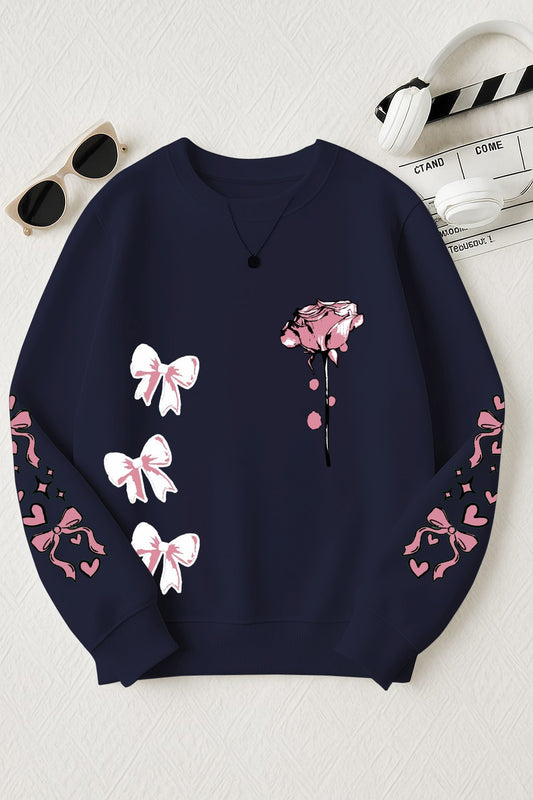 🌸 Soft Hearts & Pretty Bows Printed Sweatshirt