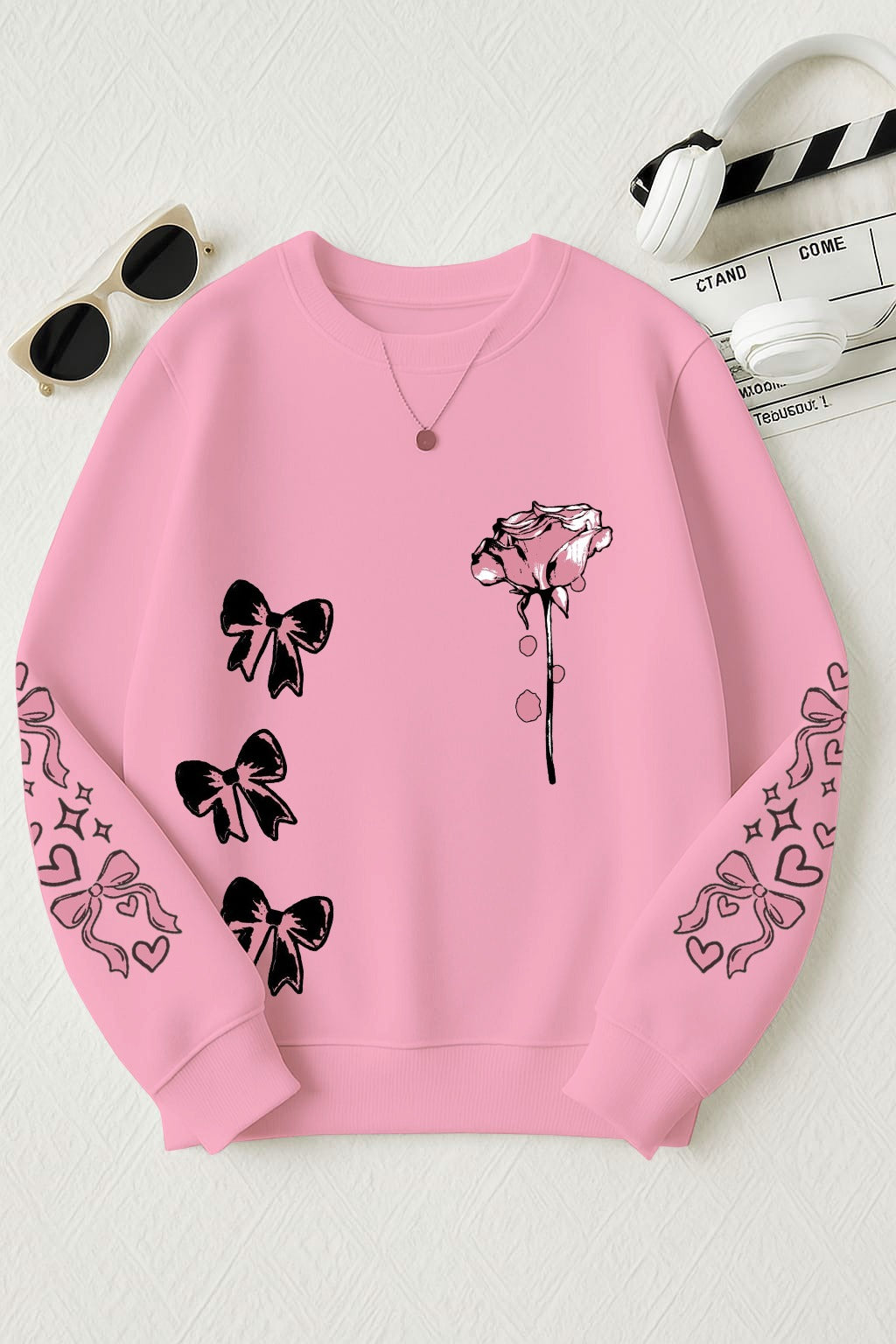 🌸 Soft Hearts & Pretty Bows Printed Sweatshirt