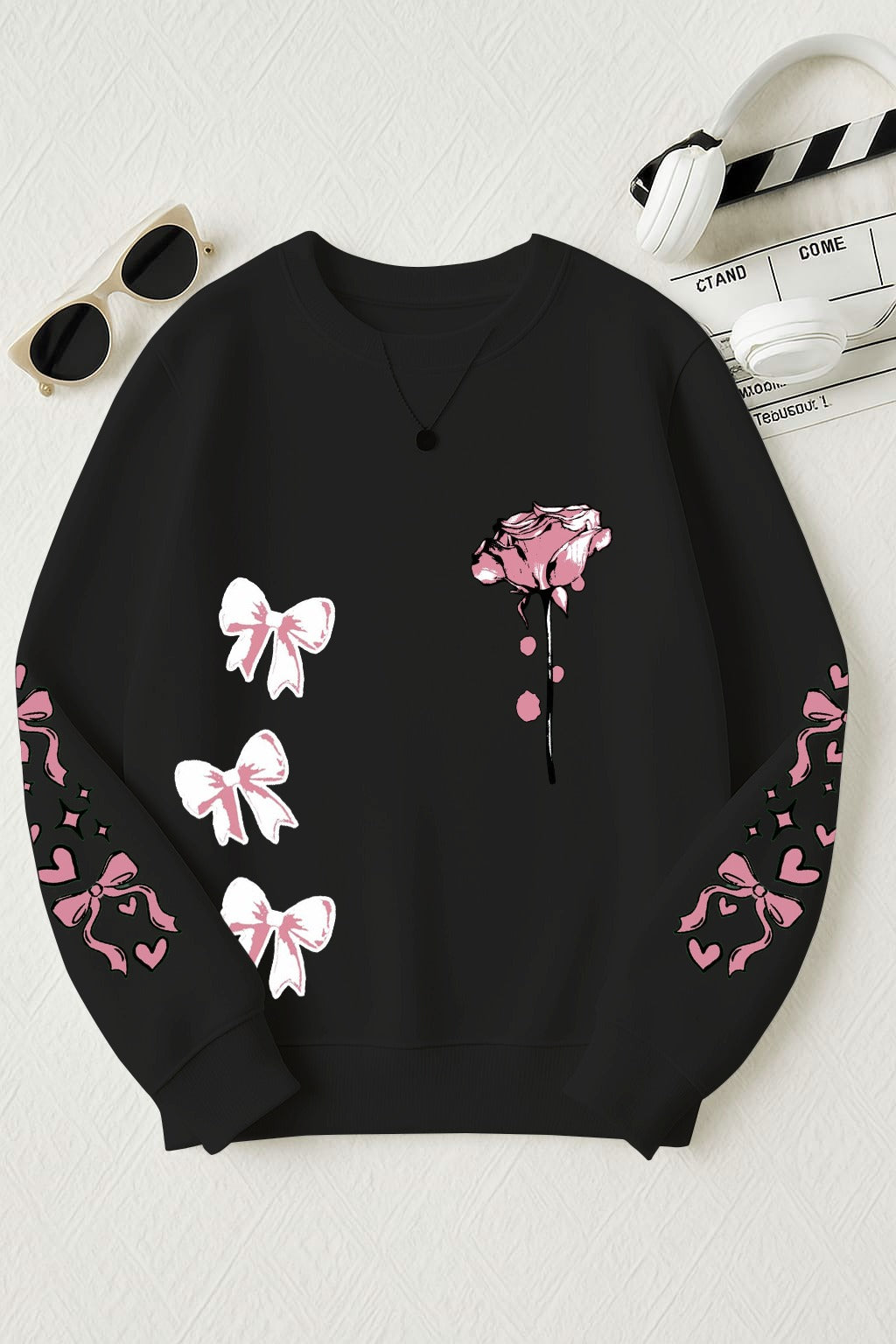 🌸 Soft Hearts & Pretty Bows Printed Sweatshirt