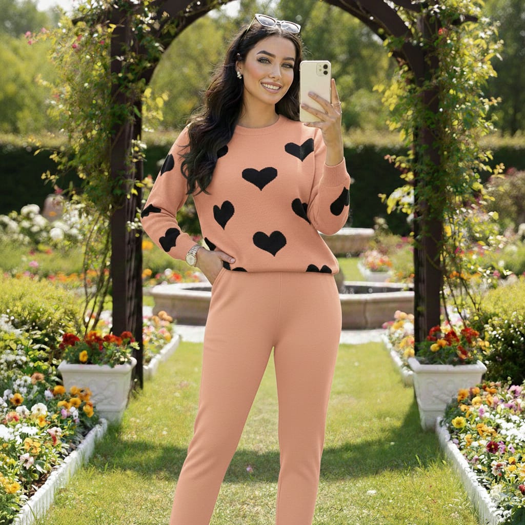 ❤️ Heart Printed Two-Piece Co-Ord Set – Stylish & Comfy