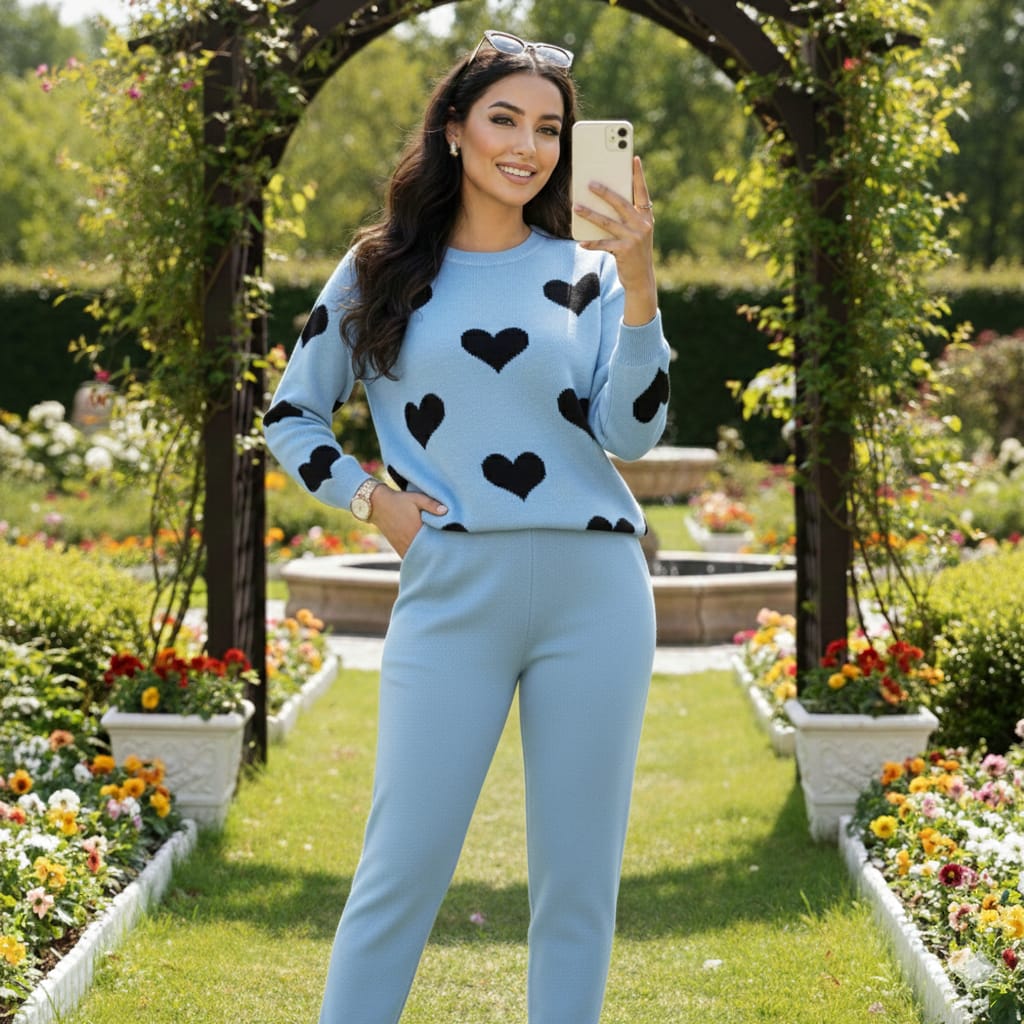 ❤️ Heart Printed Two-Piece Co-Ord Set – Stylish & Comfy