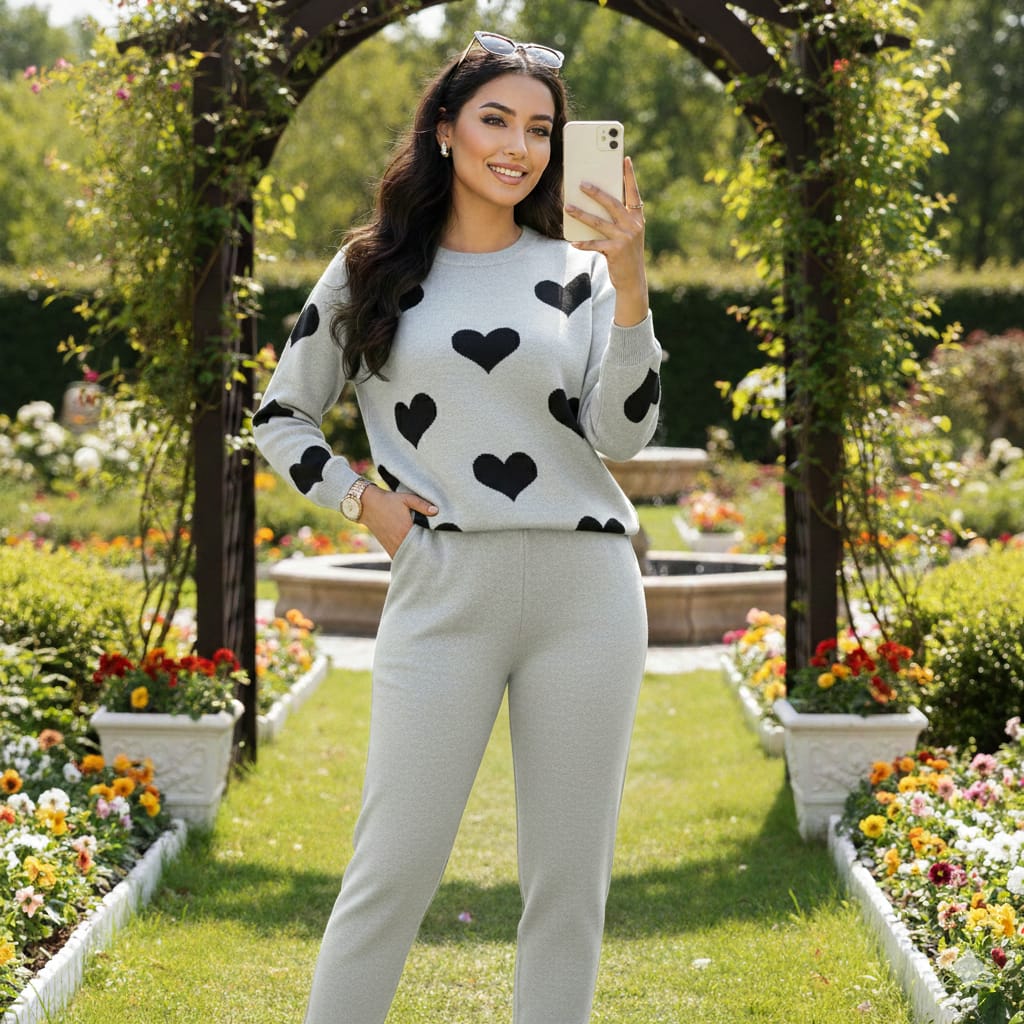 ❤️ Heart Printed Two-Piece Co-Ord Set – Stylish & Comfy