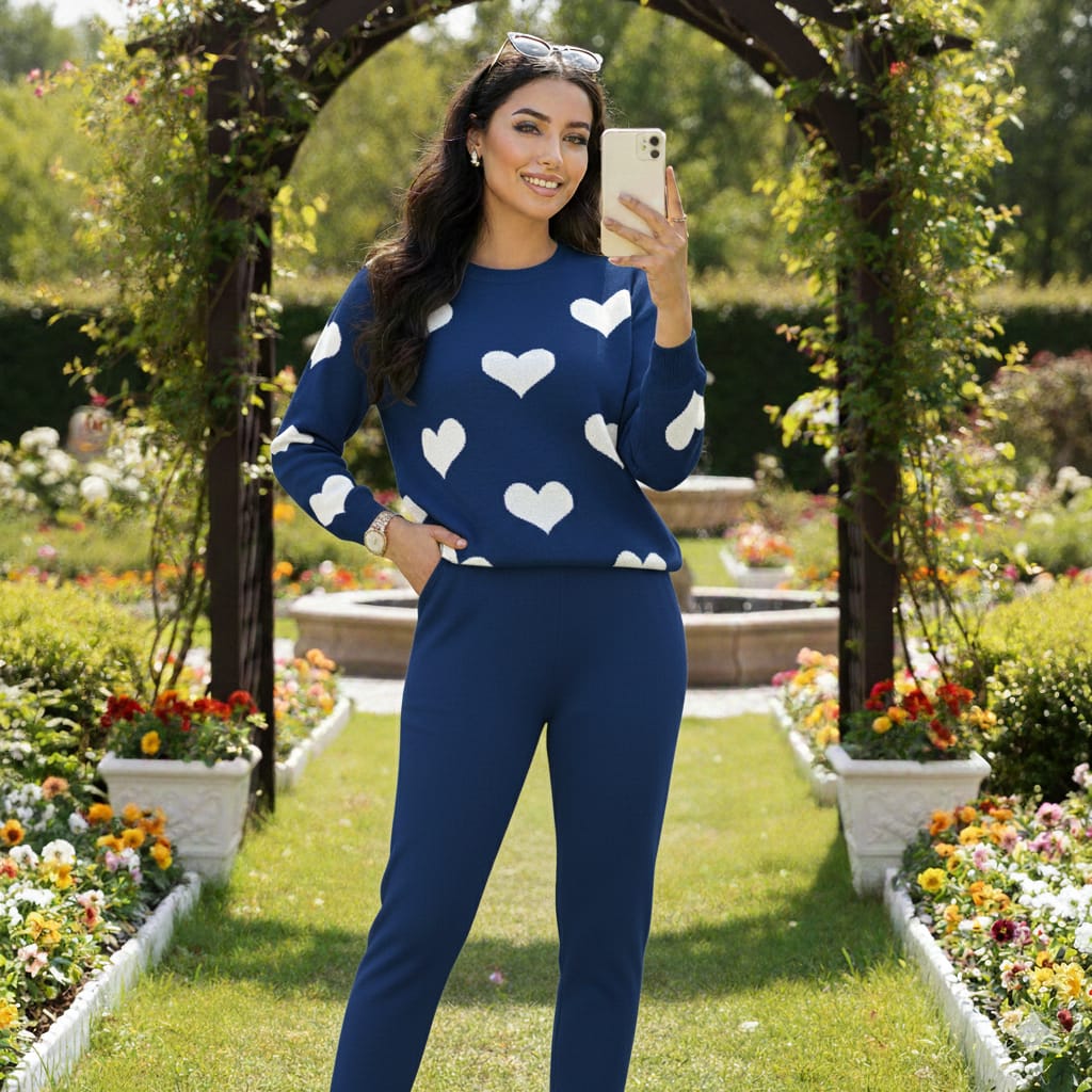 ❤️ Heart Printed Two-Piece Co-Ord Set – Stylish & Comfy