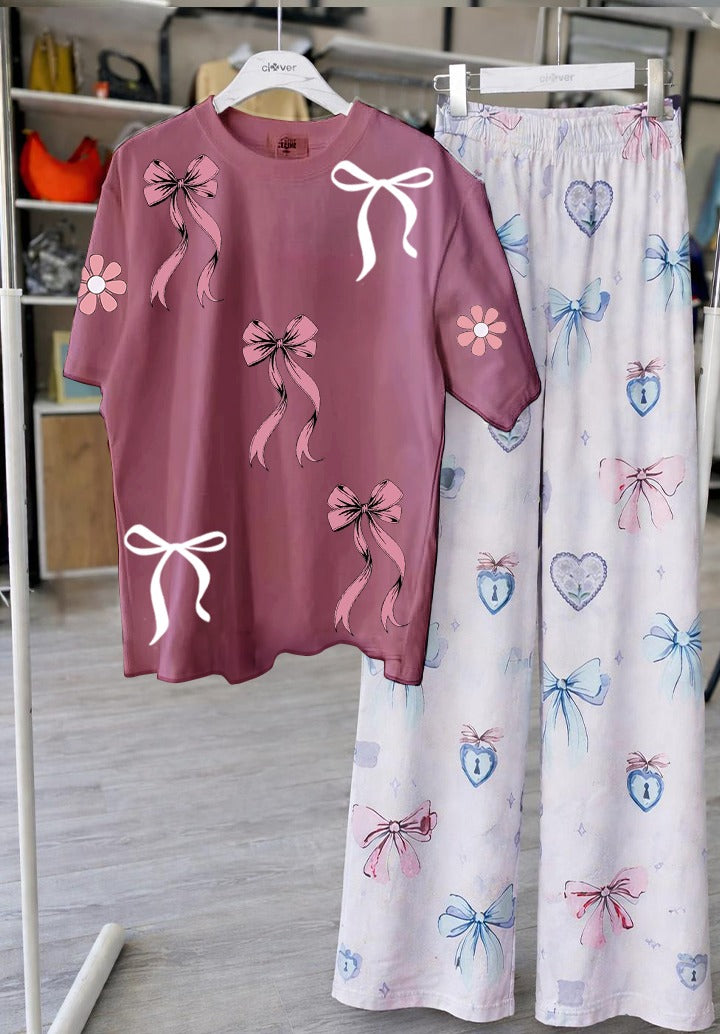 Bow Print Lounge Set – Cute & Comfy Two-Piece Outfit