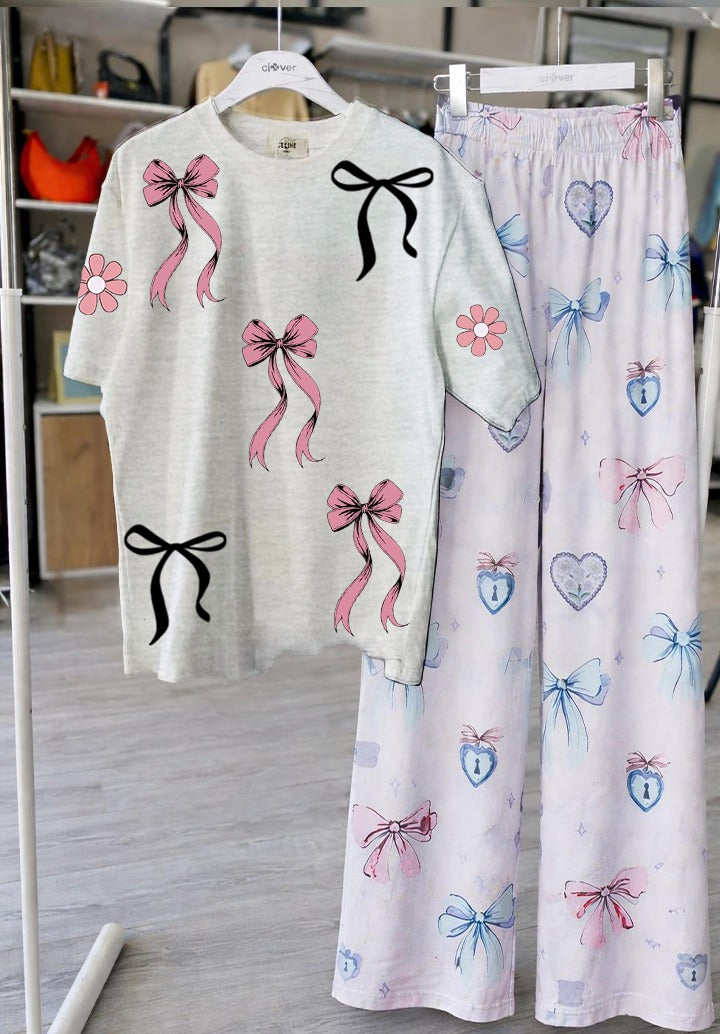 Bow Print Lounge Set – Cute & Comfy Two-Piece Outfit