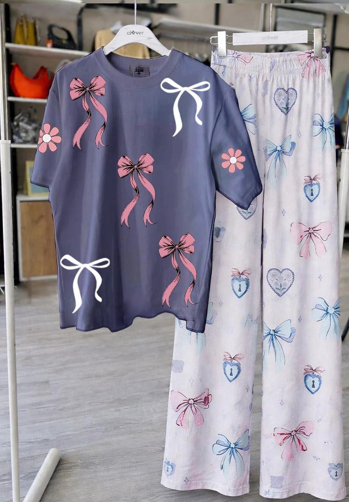 Bow Print Lounge Set – Cute & Comfy Two-Piece Outfit