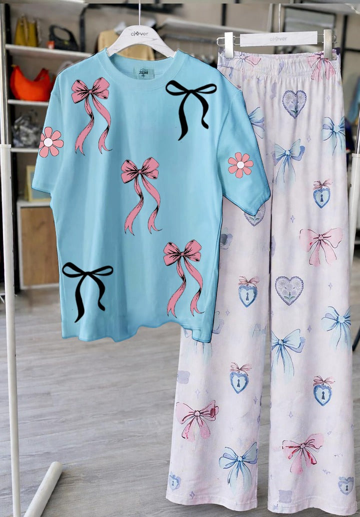 Bow Print Lounge Set – Cute & Comfy Two-Piece Outfit
