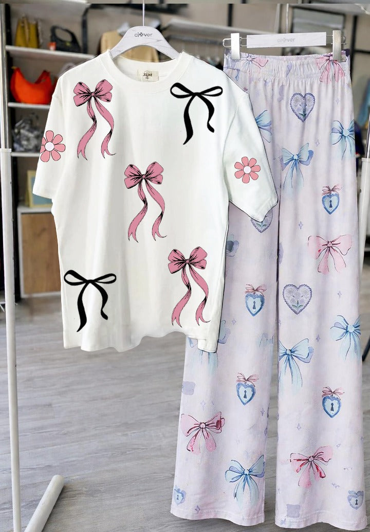 Bow Print Lounge Set – Cute & Comfy Two-Piece Outfit