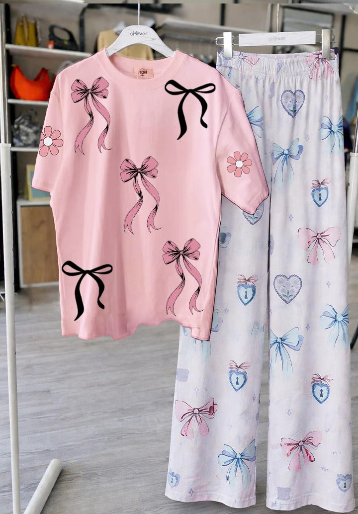 Bow Print Lounge Set – Cute & Comfy Two-Piece Outfit