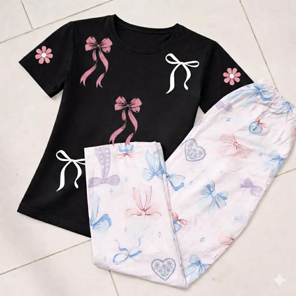 Bow Print Lounge Set – Cute & Comfy Two-Piece Outfit