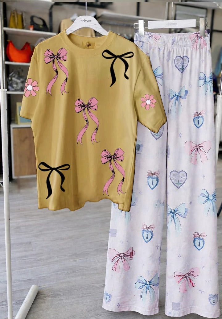 Bow Print Lounge Set – Cute & Comfy Two-Piece Outfit