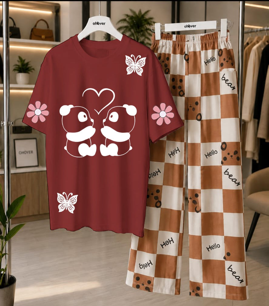 Cute Panda Printed Loungewear Set