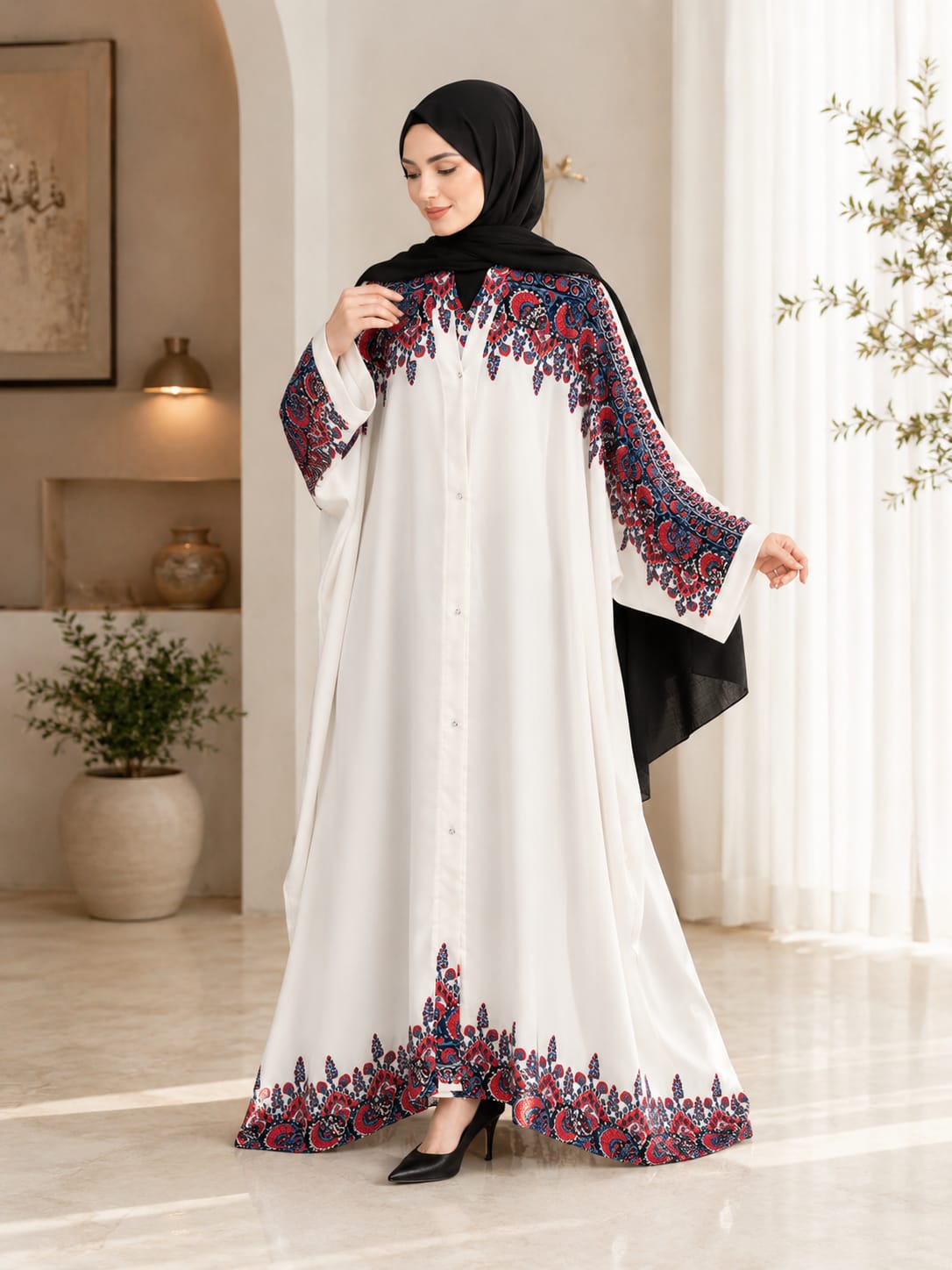 🌸 Ajrak Print Butterfly Abaya – New Arrival 🌸