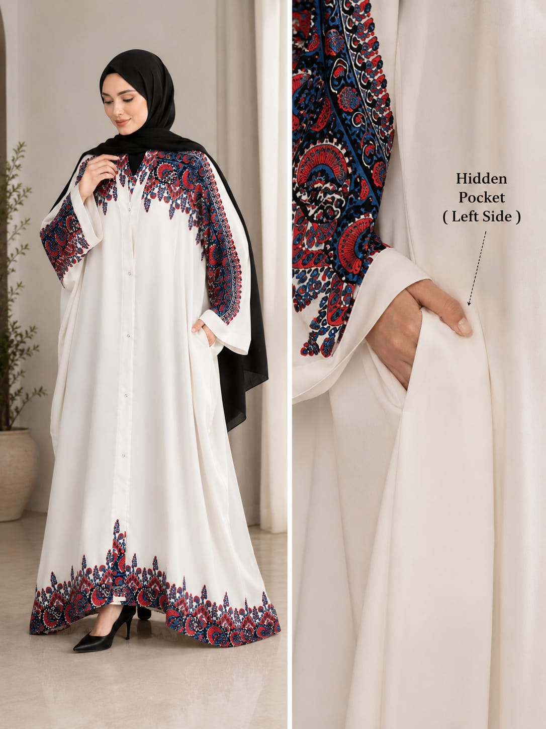 🌸 Ajrak Print Butterfly Abaya – New Arrival 🌸