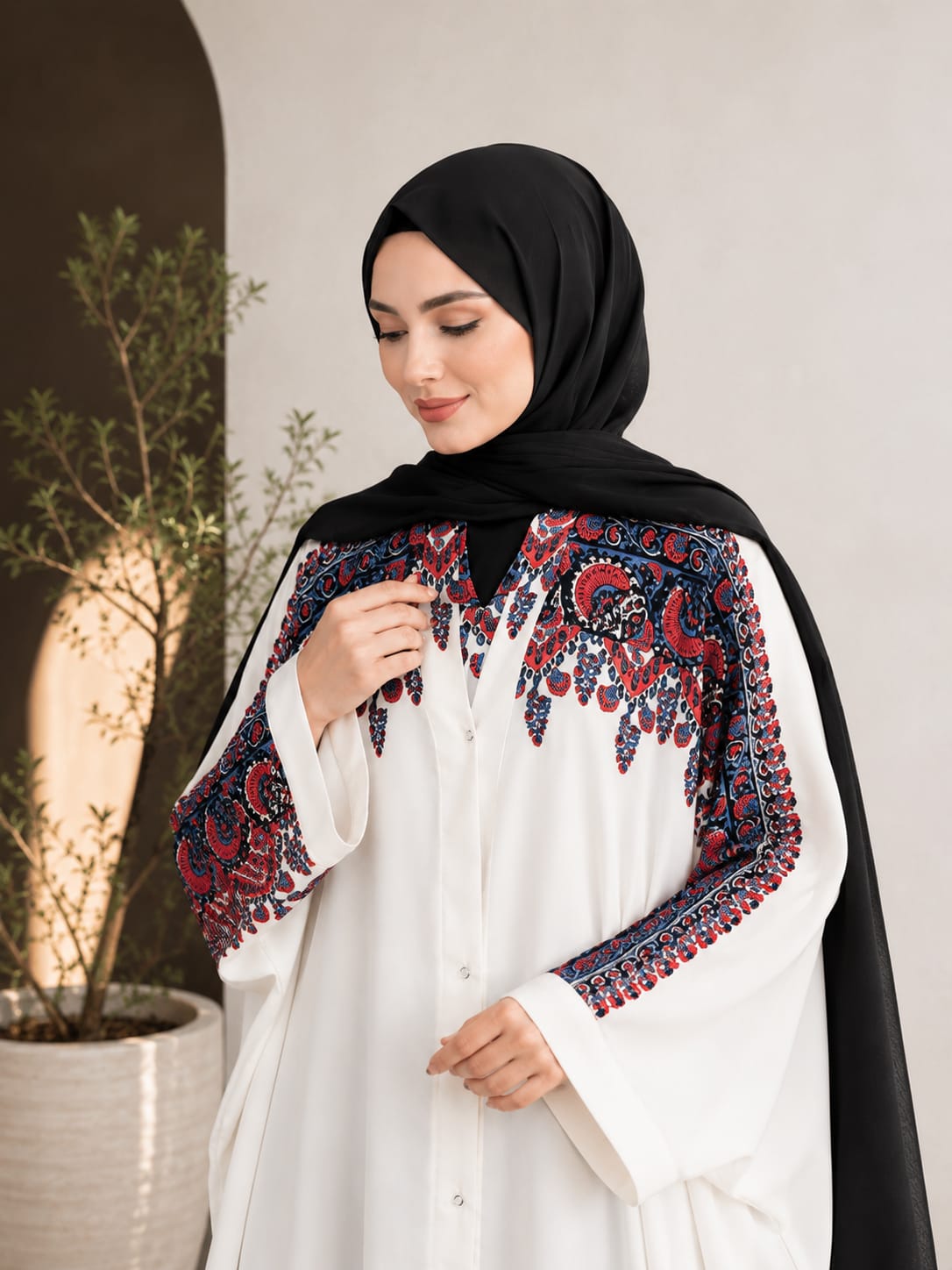 🌸 Ajrak Print Butterfly Abaya – New Arrival 🌸