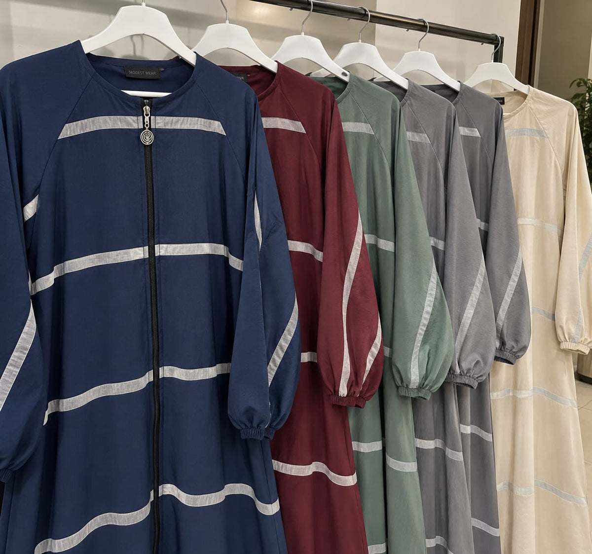 Striped Front-Zip Abaya