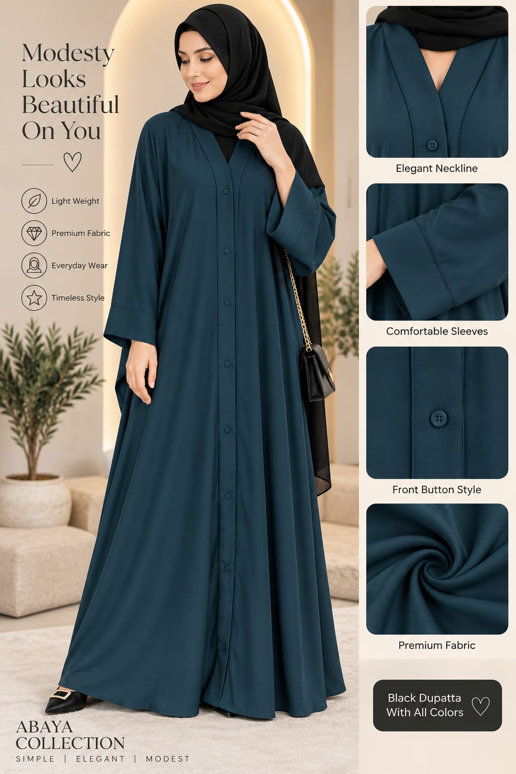 PLain Front Open Abaya
