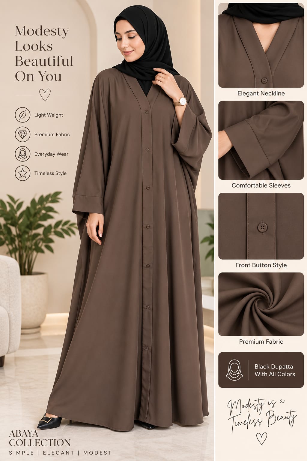 PLain Front Open Abaya