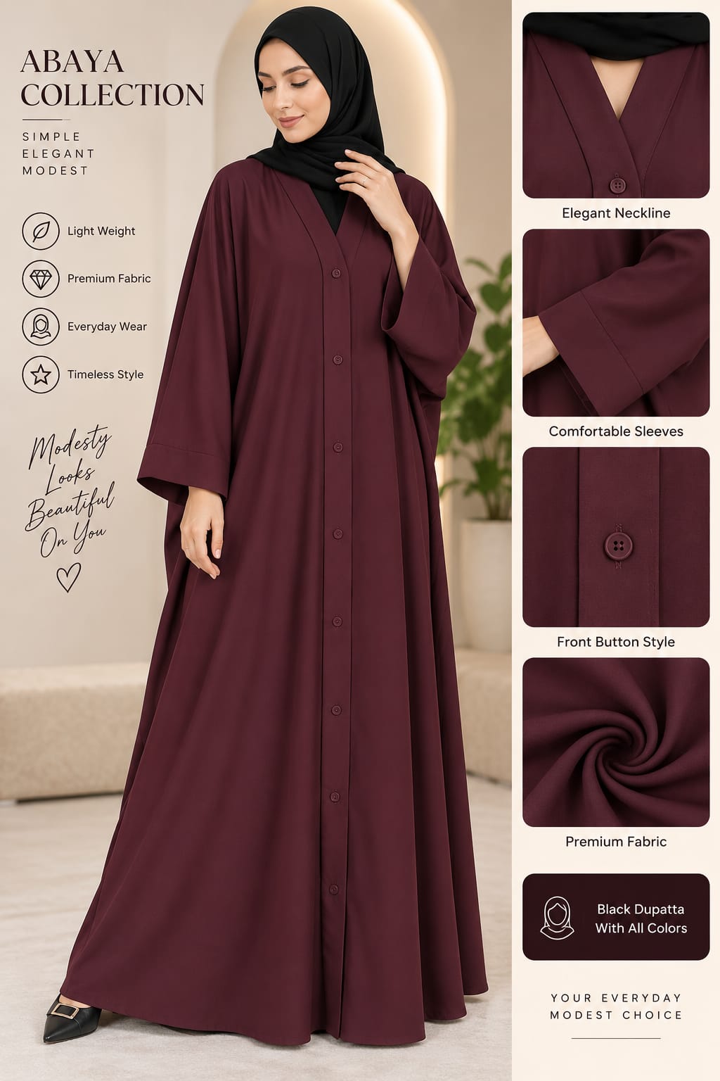 PLain Front Open Abaya