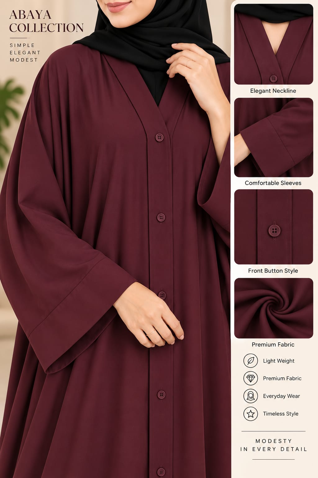 PLain Front Open Abaya