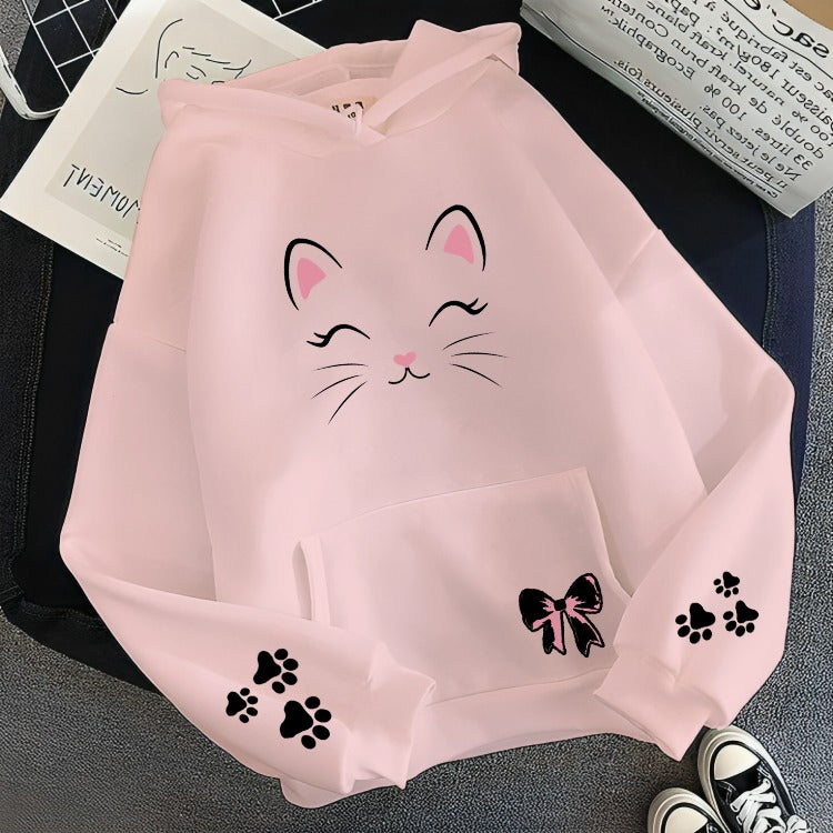 Cat Face Graphic Printed  Hoodie